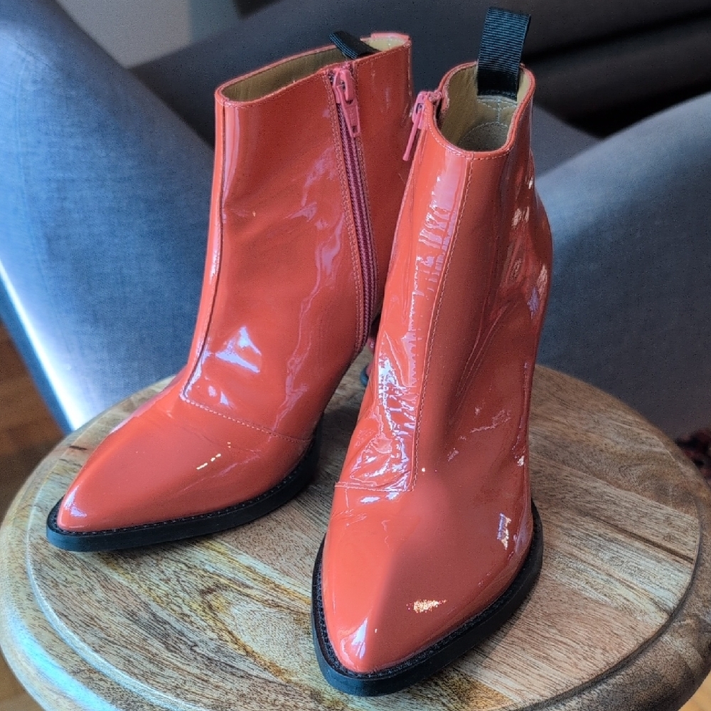 John Fluevog The Powerhouse Rashida patent ankle boots in Orange - Picture 5 of 12